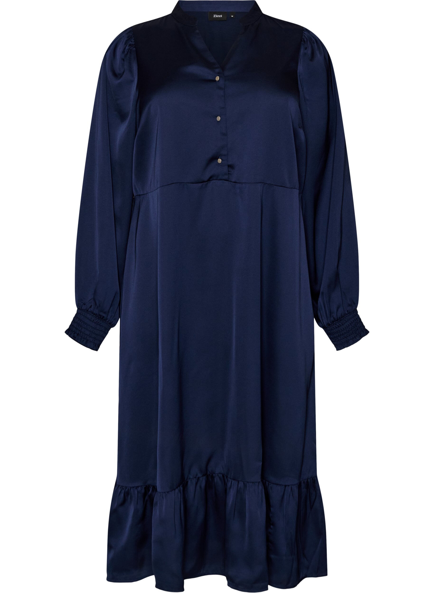 ZizziRobe en satin avec manches longues et col en V, Bleu, Packshot image number 0