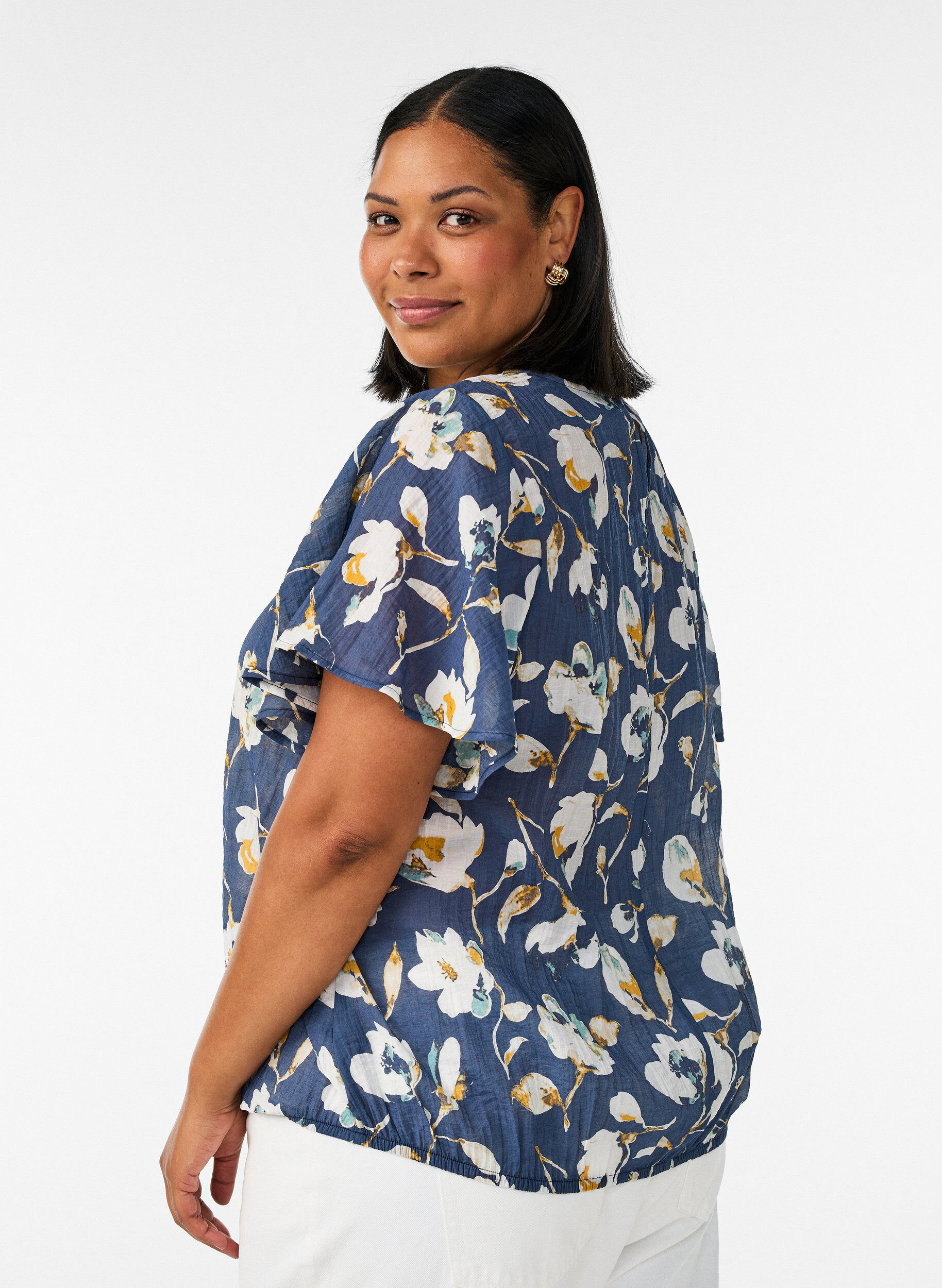 ZizziBlouse coupe ballon avec manches papillon, Bleu, Model image number 2
