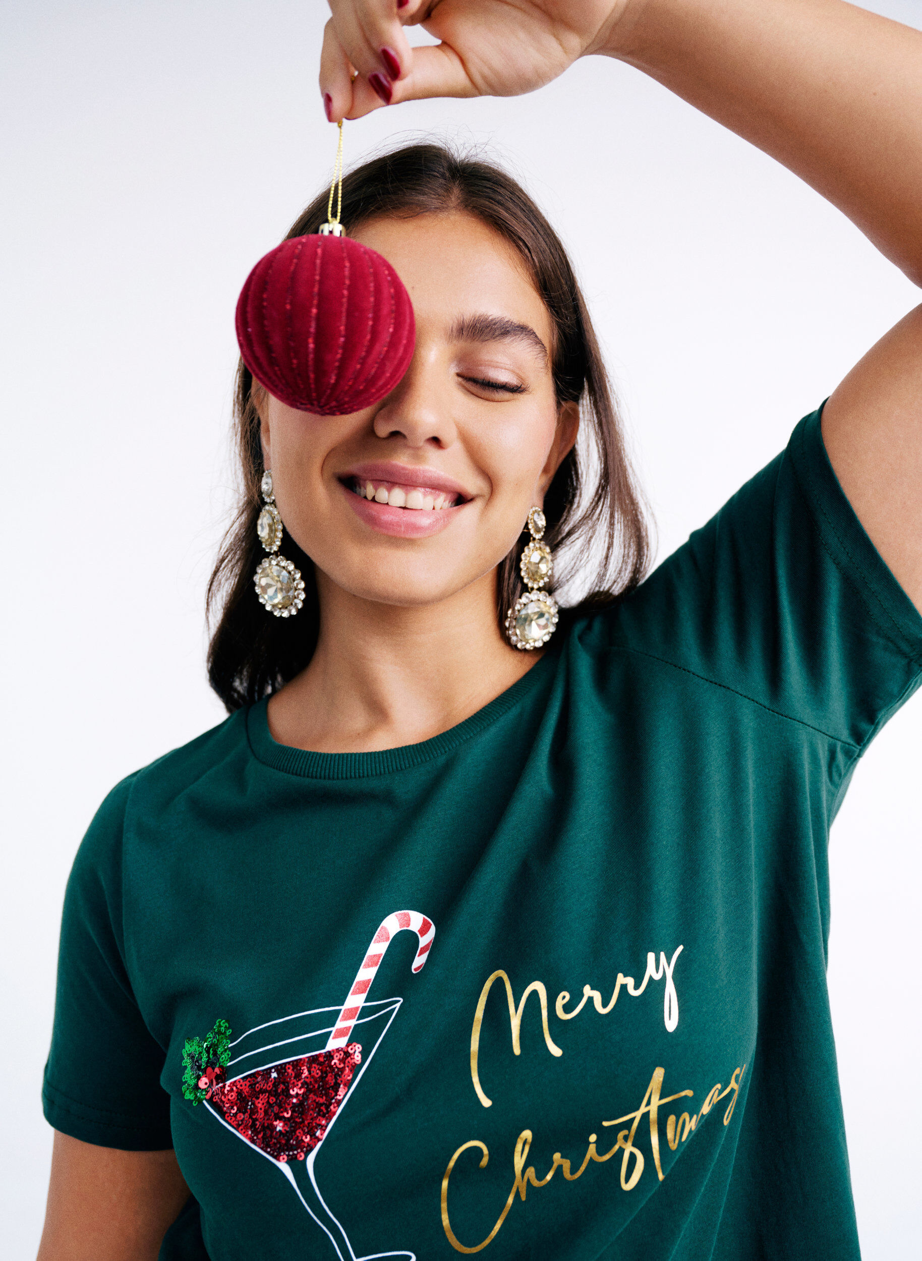 ZizziT-shirt de No&euml;l en coton bio, Vert fonc&eacute;, Image image number 0