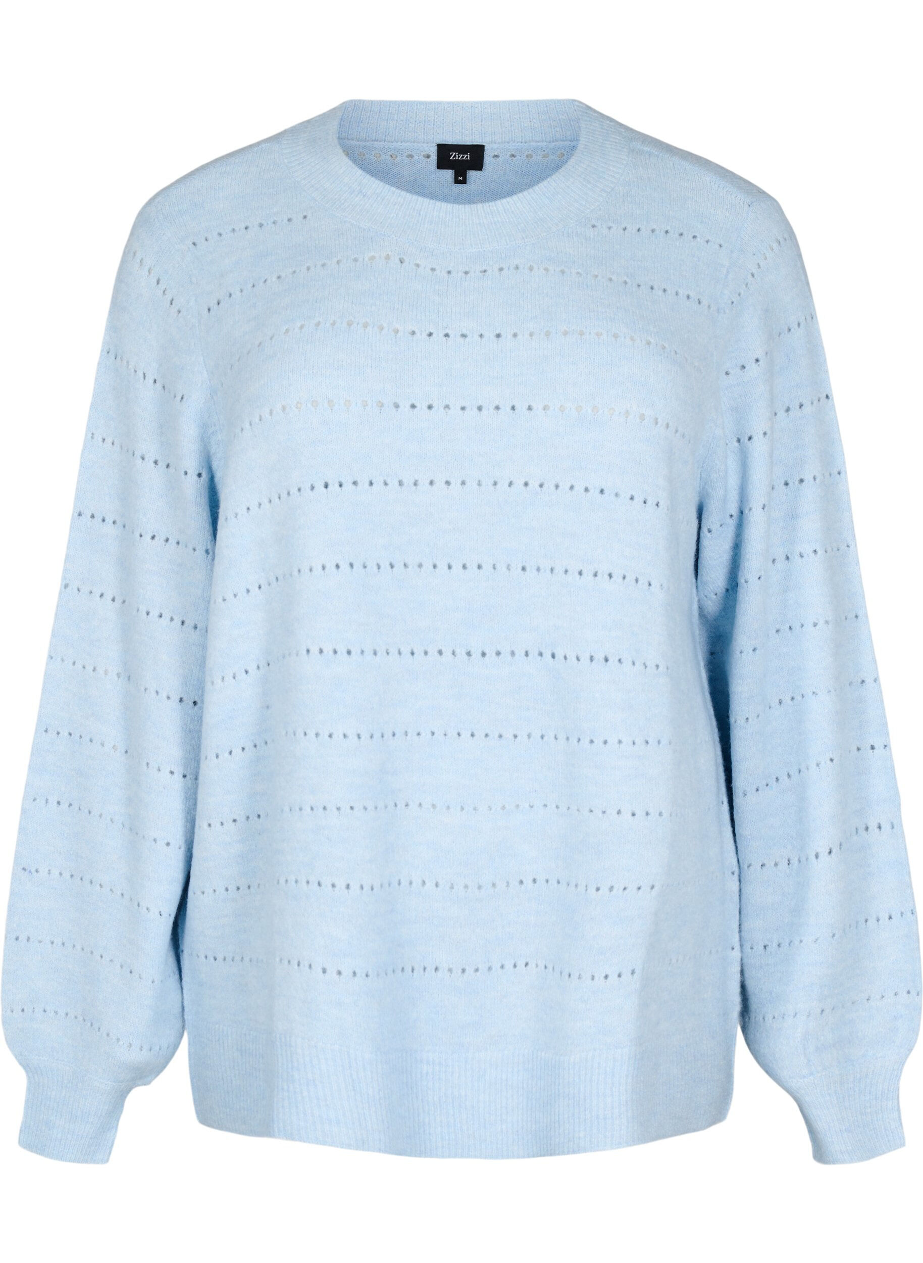 Zizzi Chemisier en maille avec col rond et motif en dentelle, Cashmere Blue Mel., Packshot image number 0