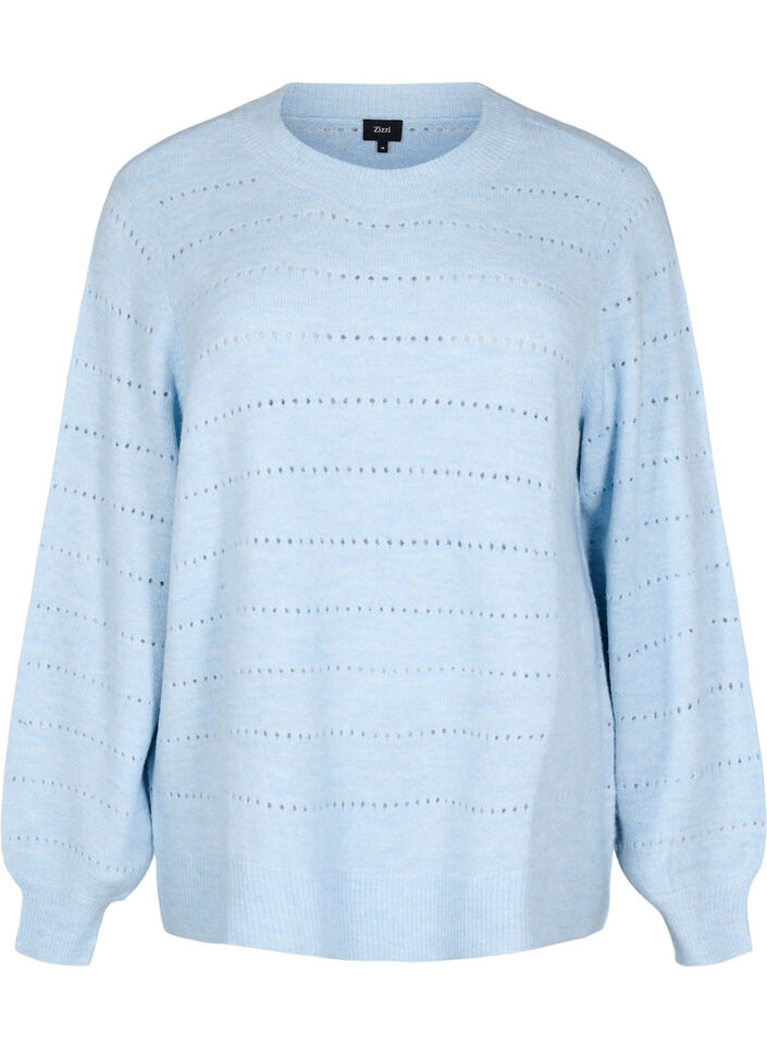 Chemisier en maille avec col rond et motif en dentelle, Cashmere Blue Mel., Packshot image number 0