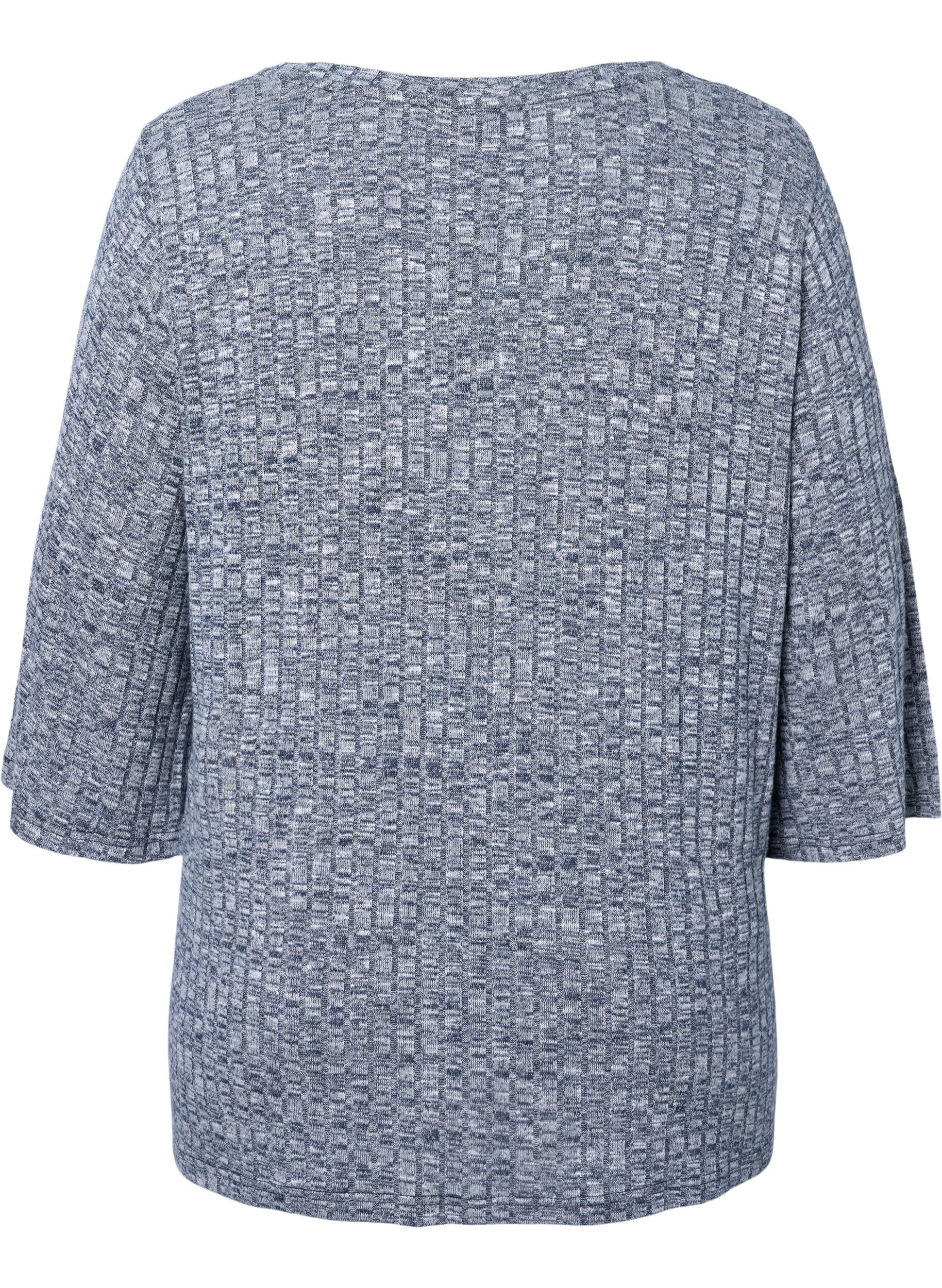 Zizzi Blouse m&eacute;lang&eacute;e avec col rond et manches 3/4, Dress Blues Mel., Packshot image number 1