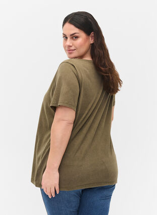 T-shirt en coton délavé à l'acide et aux pierres, Ivy Green Wash, Model image number 1