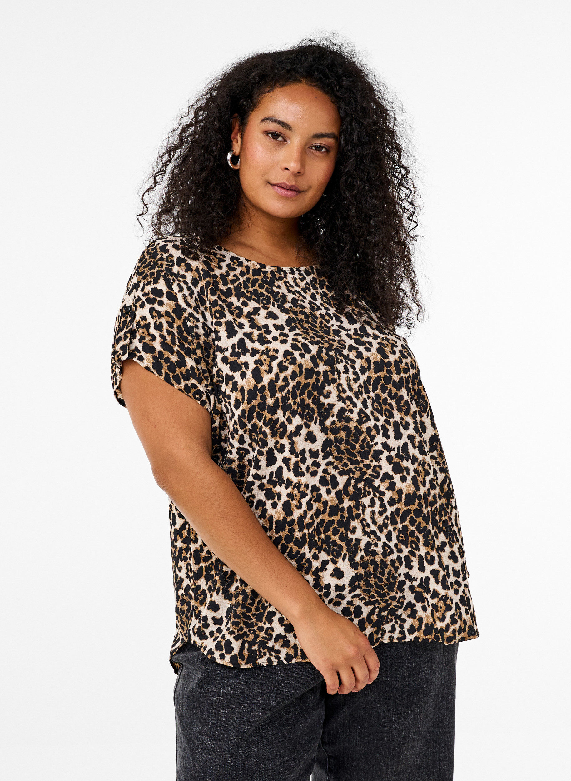 Zizzi Chemisier &agrave; manches courtes imprim&eacute;, Leopard AOP, Model image number 0