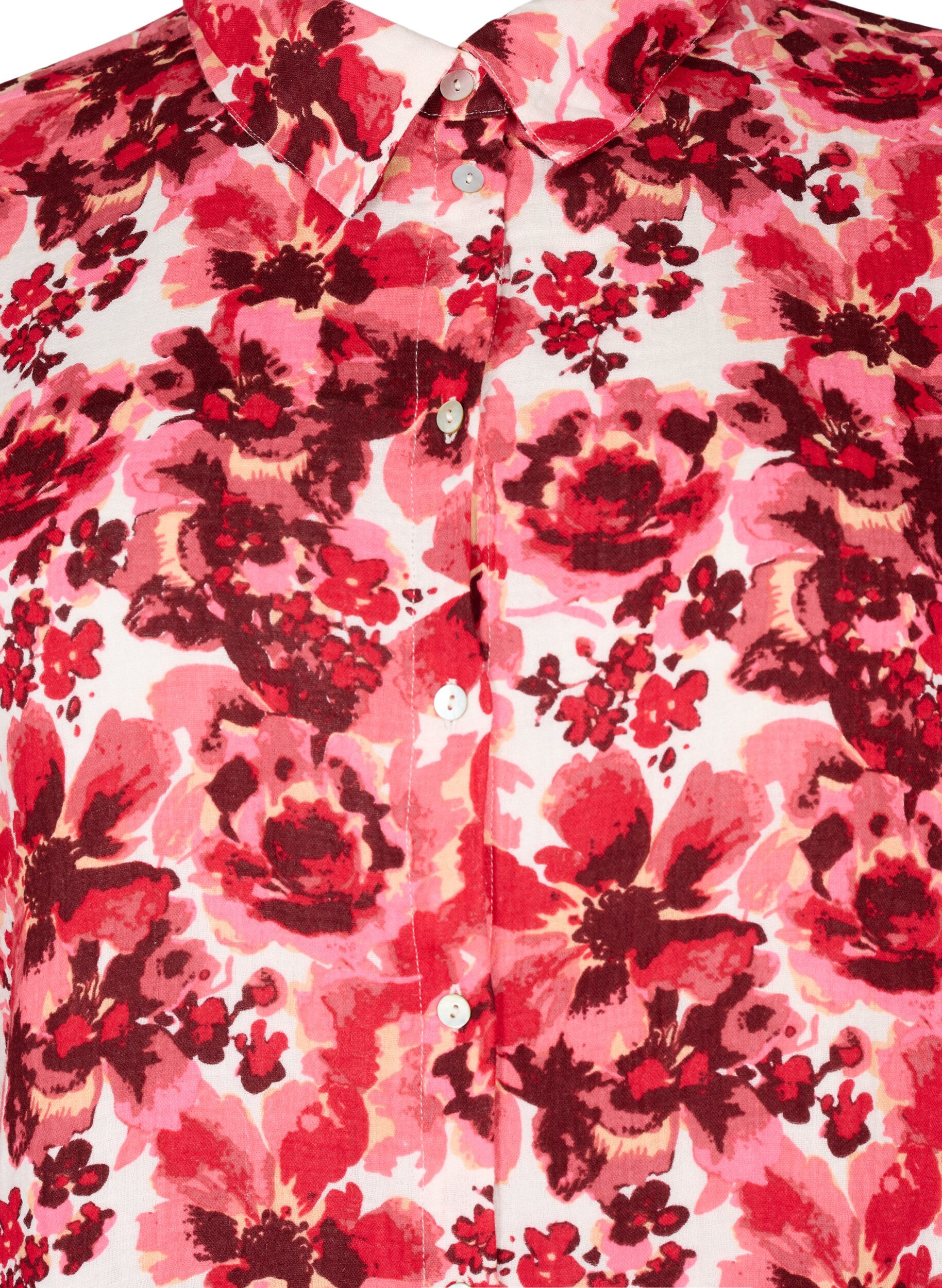Zizzi Chemise longue enti&egrave;rement imprim&eacute;e, Pink AOP Flower, Packshot image number 2