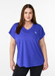 T-shirt de sport &agrave; manches courtes avec col en V, Violet, Model image number 0