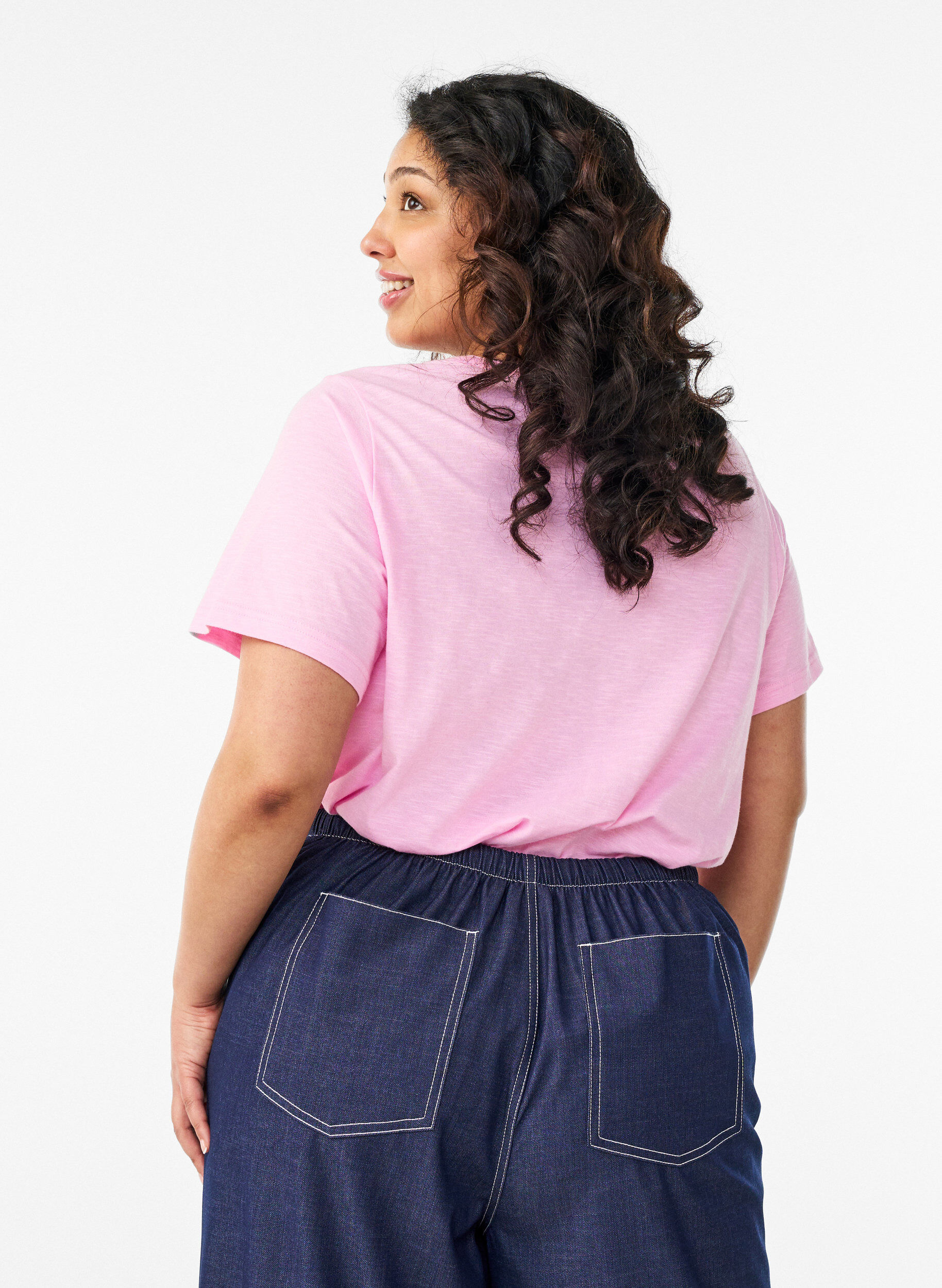 Zizzi T-shirt dot&eacute; de boutons, Rose, Model image number 2