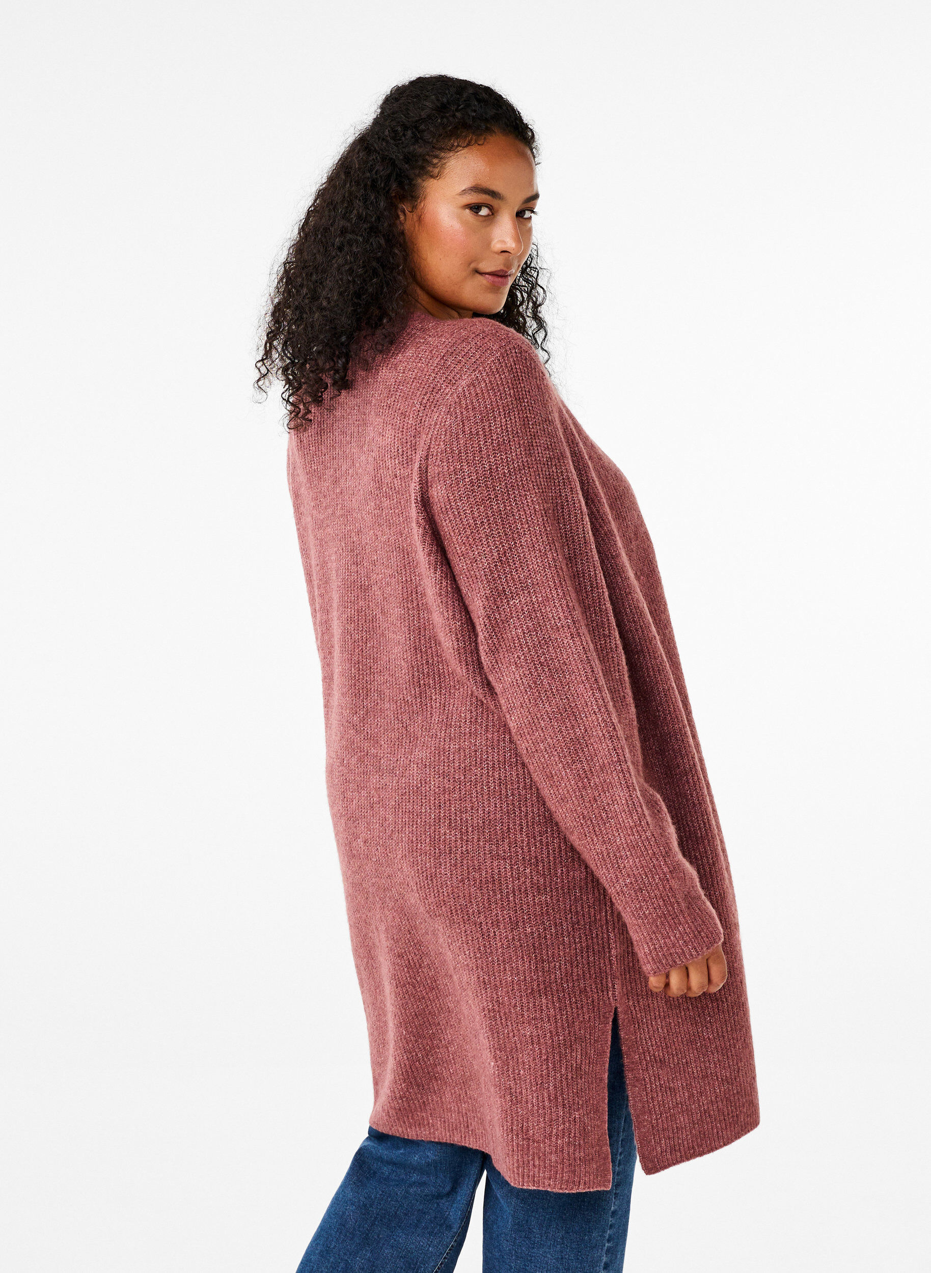 Zizzi FLASH - Cardigan &agrave; manches longues avec fentes lat&eacute;rales, Rose Brown Melange, Model image number 1
