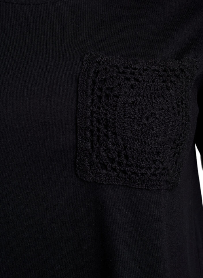 T-shirt en coton biologique avec poche de poitrine, Noir, Packshot image number 2