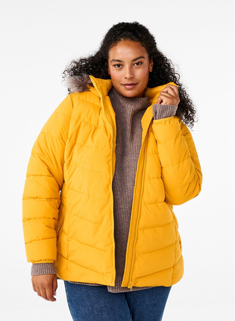 Veste courte à capuche, Jaune, Model image number 0