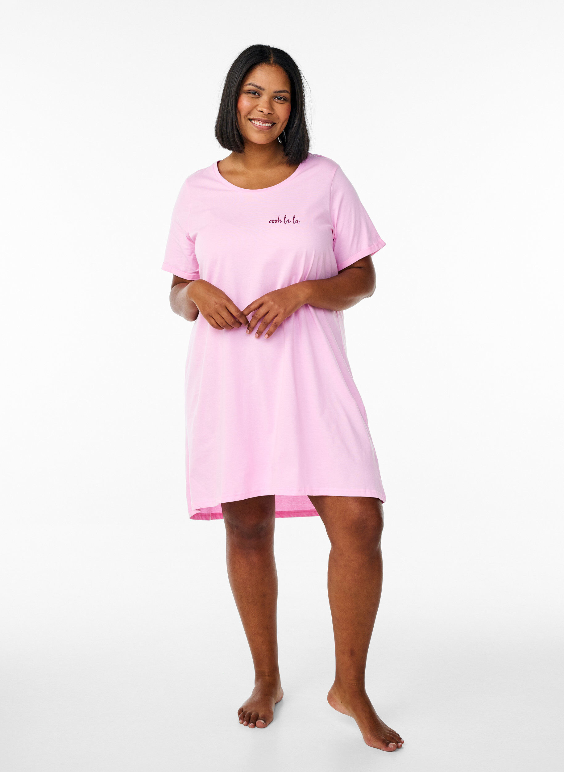 Zizzi Chemise de nuit &agrave; manches courtes en coton biologique, Rose, Model image number 1