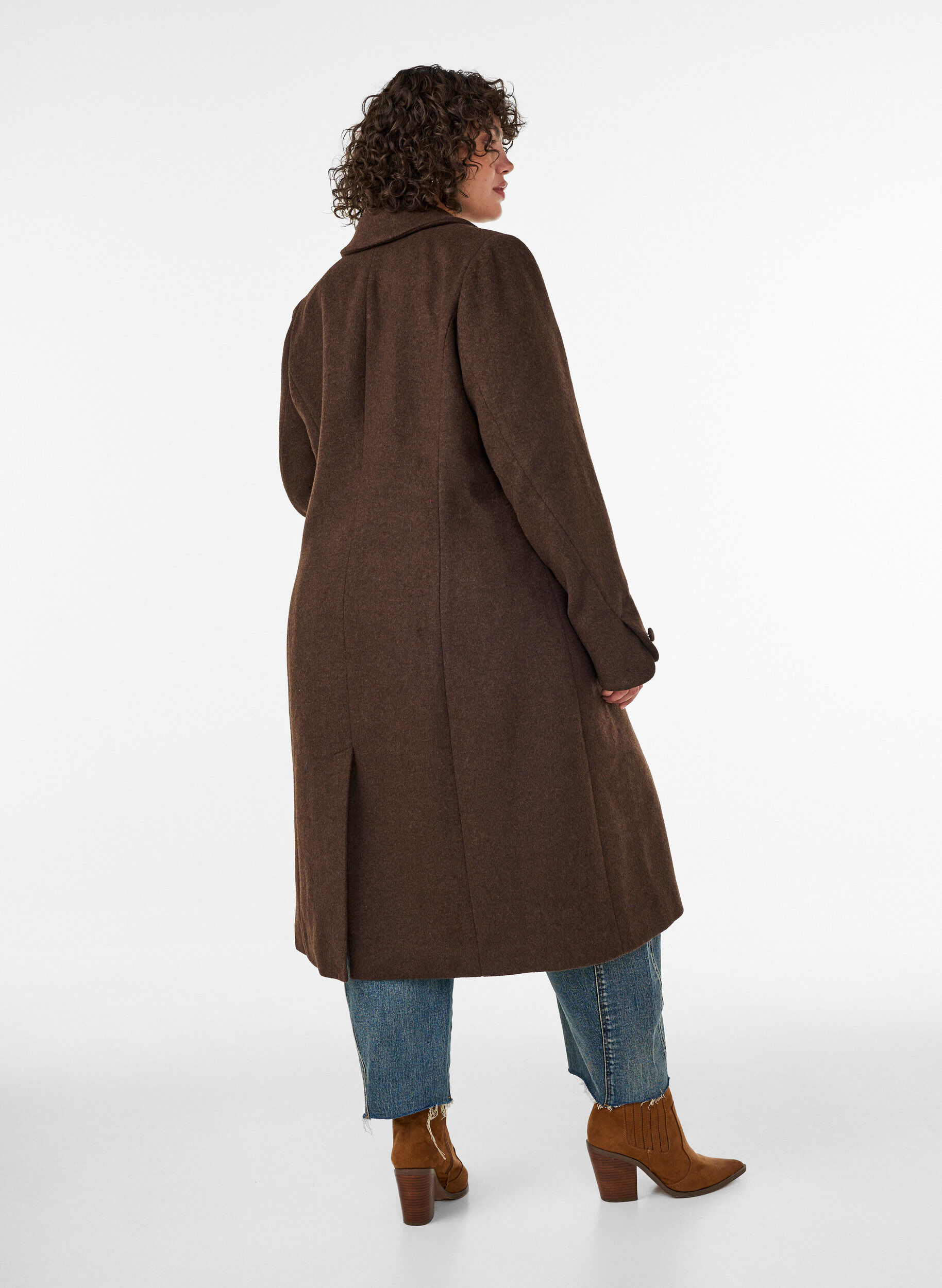 ZizziManteau en m&eacute;lange de laine avec revers et boutons, Marron, Model image number 2