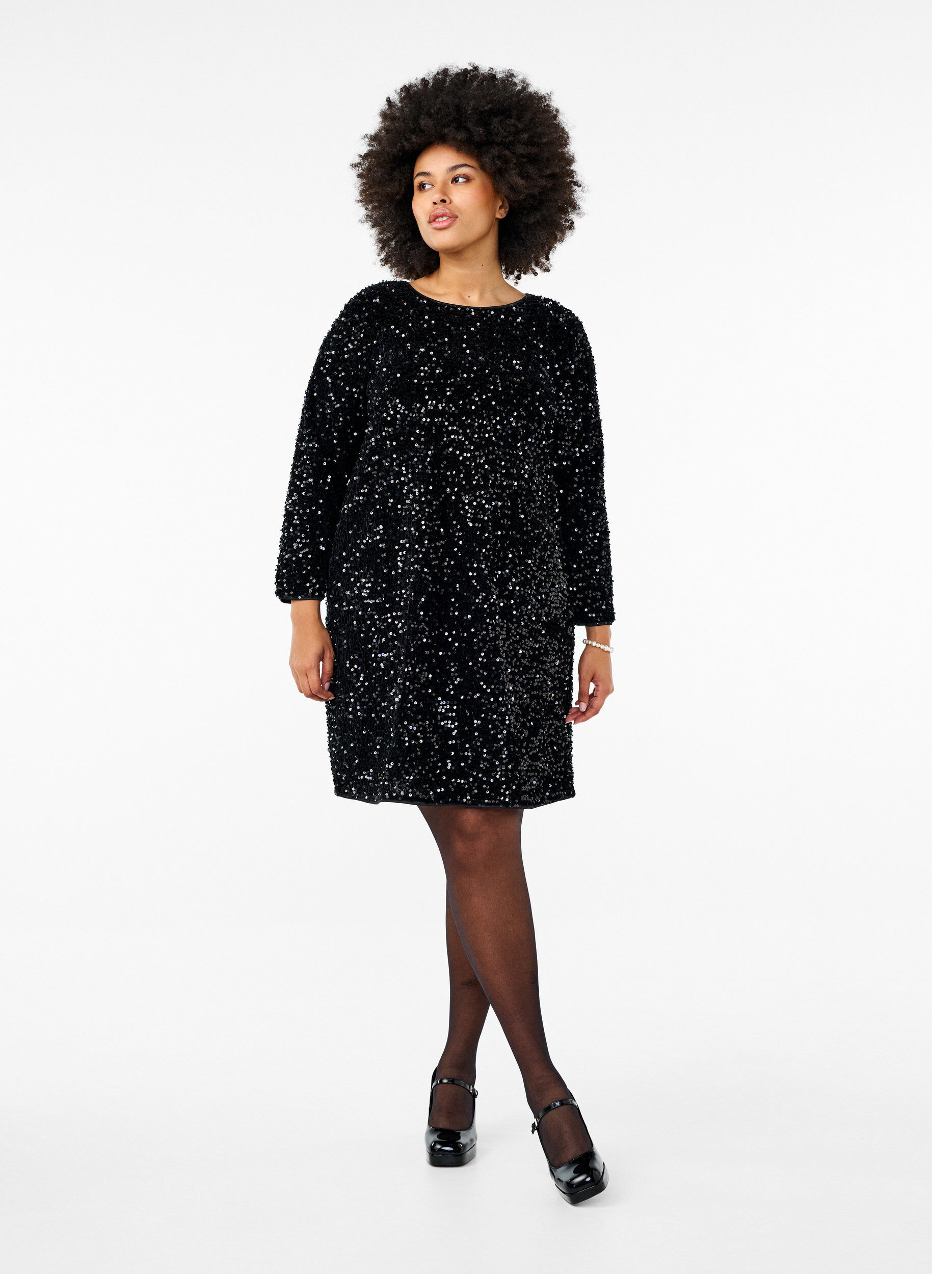 Zizzi Robe paillet&eacute;e avec n&oelig;ud, Black, Model image number 2