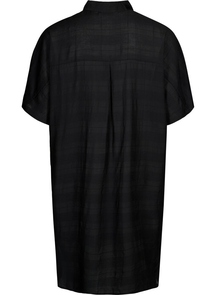 Chemise longue en viscose avec structure, Black, Packshot image number 1