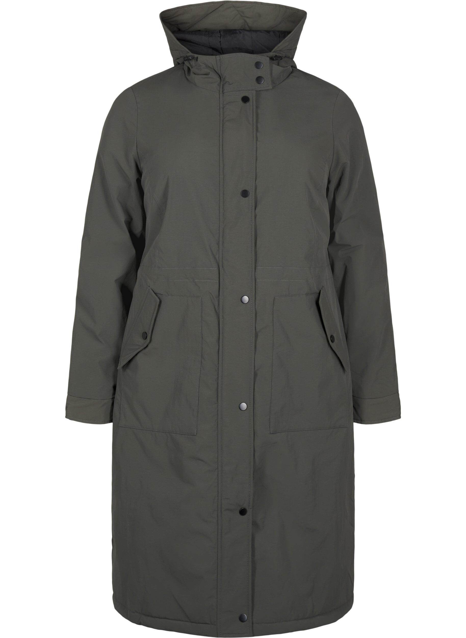 Zizzi Parka avec capuche et taille r&eacute;glable, Black Olive, Packshot image number 0