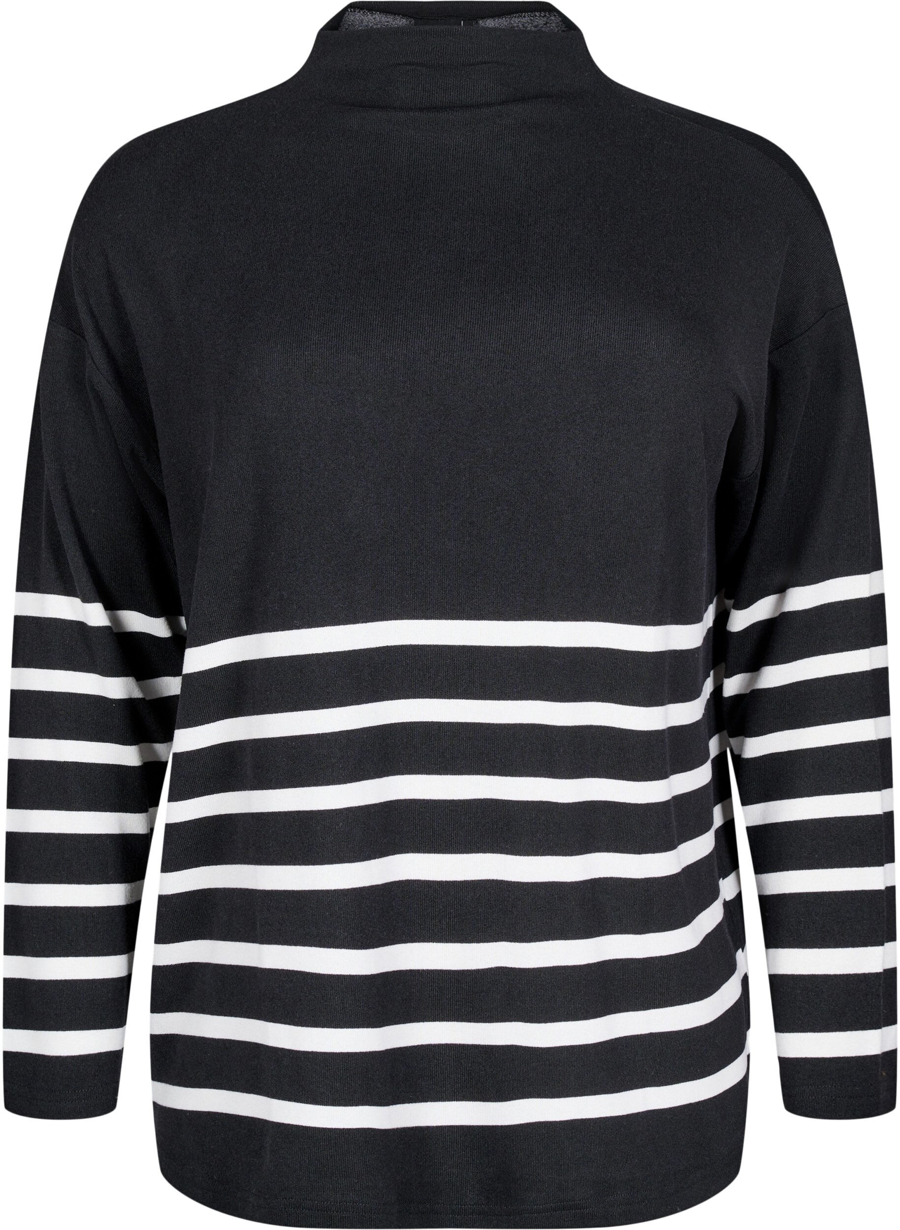 Zizzi Chemisier avec un col haut et des manches longues, Noir, Packshot image number 0