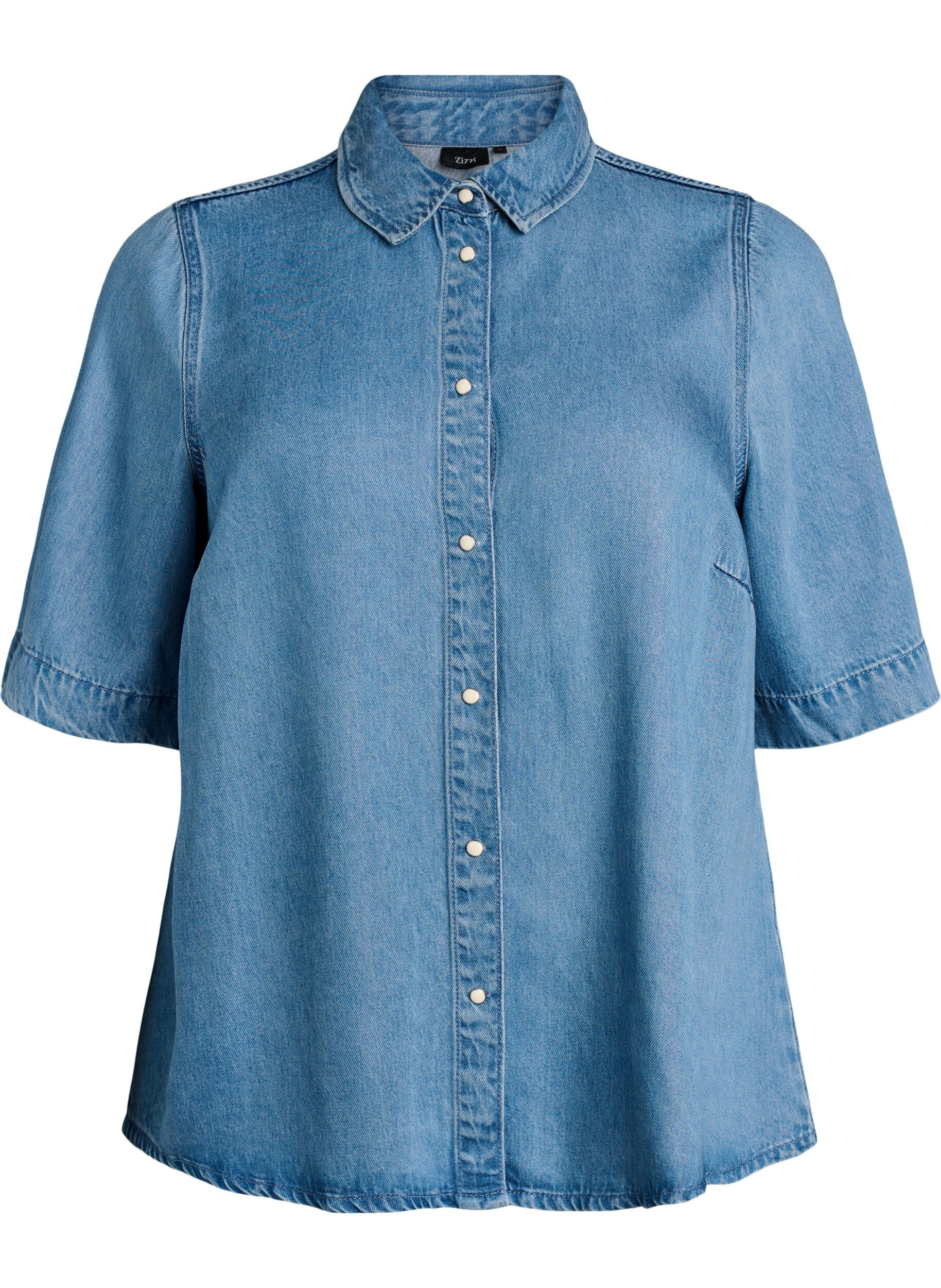Zizzi Chemise &agrave; manches courtes aspect denim en lyocell, Bleu Clair, Packshot image number 0