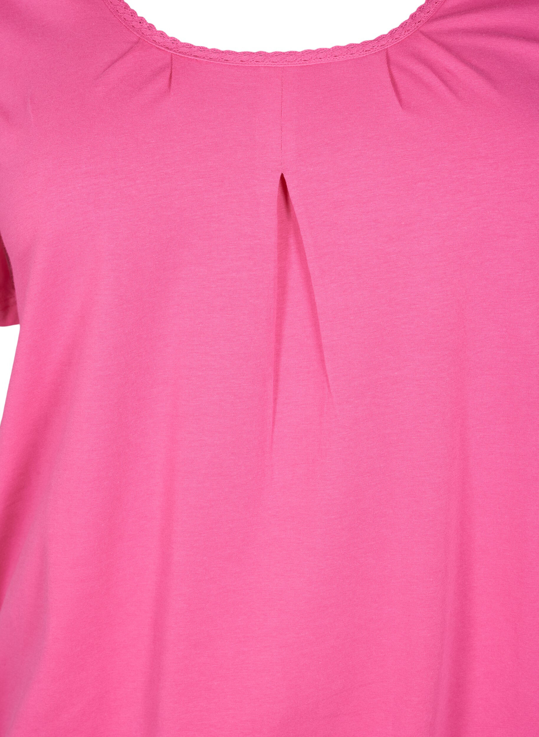 Zizzi T-shirt en coton &agrave; manches courtes, Shocking Pink, Packshot image number 2