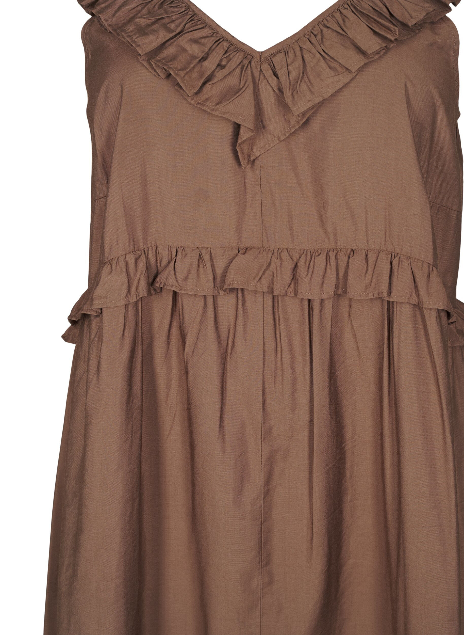 Zizzi Robe midi sans manches avec d&eacute;tails de volants, Marron, Packshot image number 2