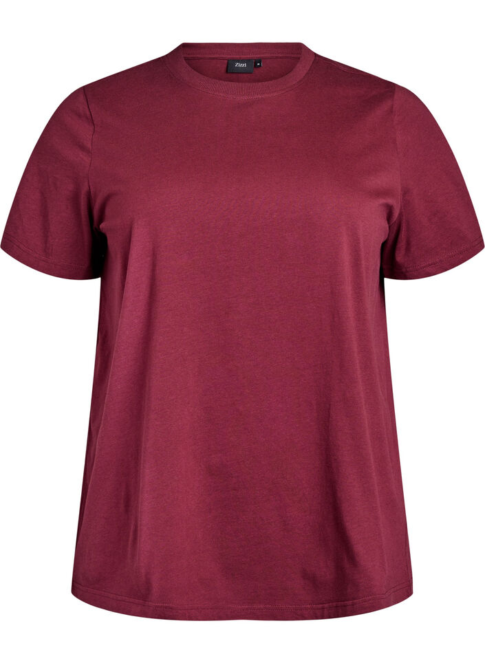 T-shirt basique en coton &agrave; col rond, Bordeaux fonc&eacute;, Packshot image number 0