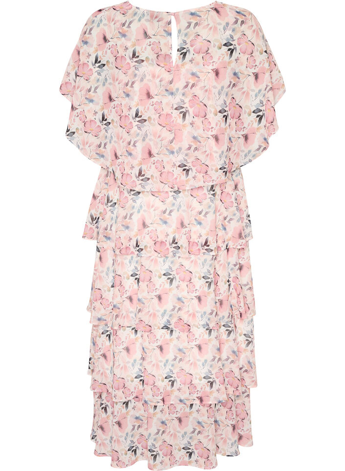 Robe maxi avec plusieurs couches de volants et cape amovible, Blanc, Packshot image number 1