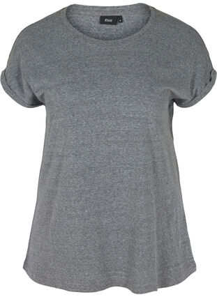 T-shirt chiné en coton, Black Melange, Packshot image number 0