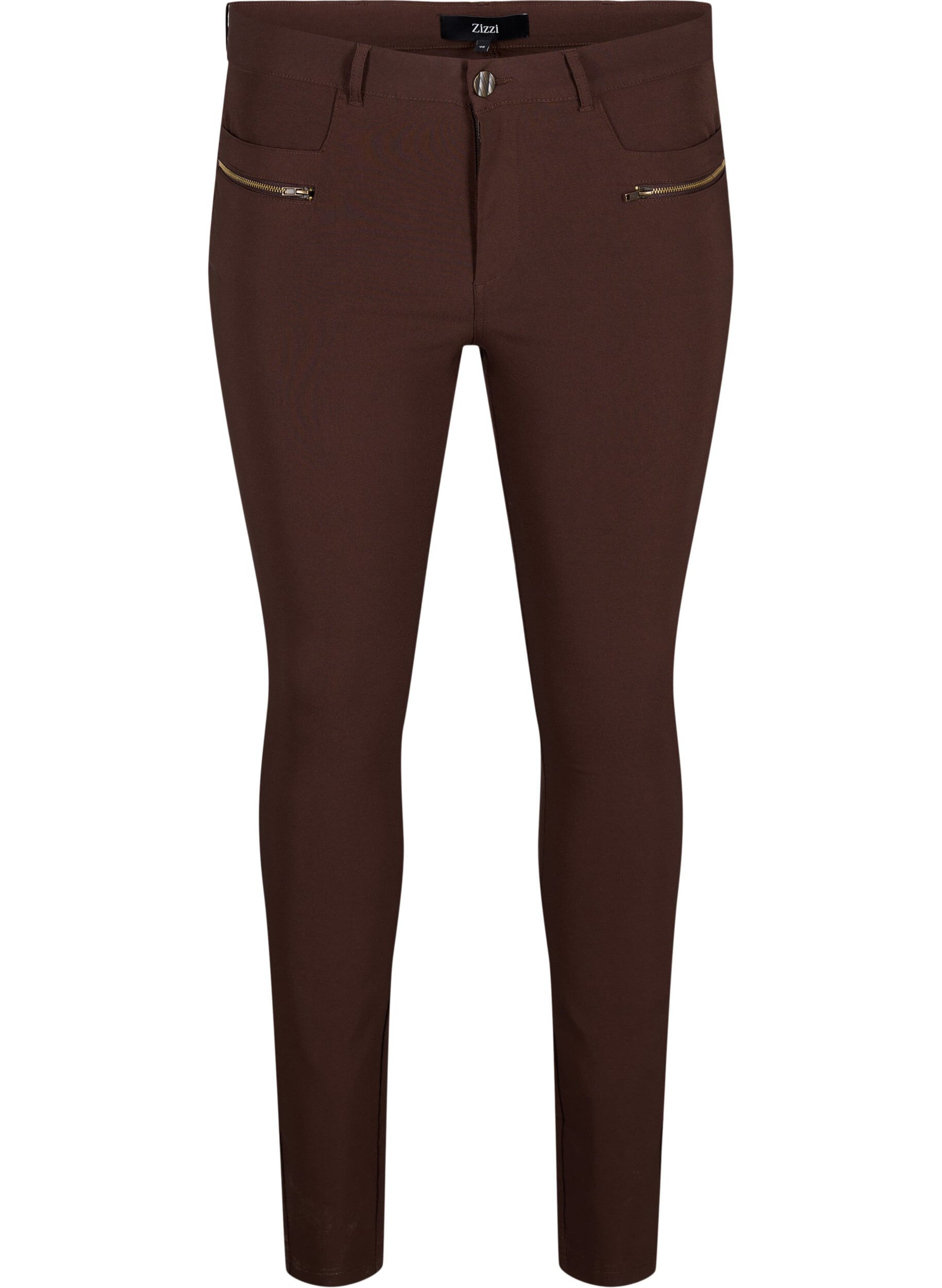 Zizzi Pantalon moulant avec d&eacute;tails de fermetures &eacute;clairs , Marron, Packshot image number 0
