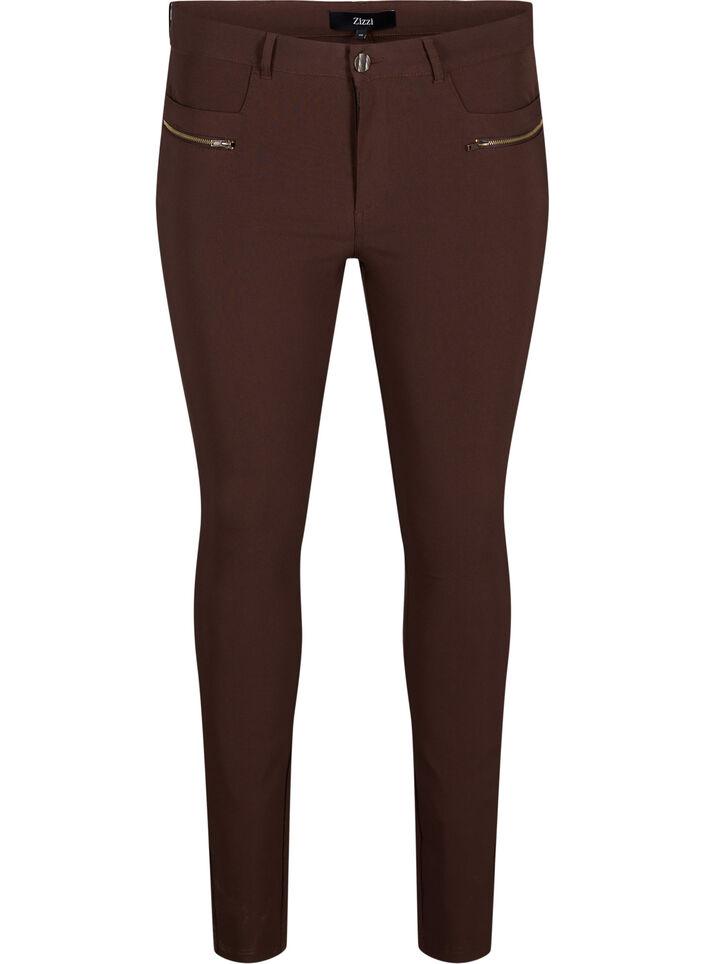 Pantalon moulant avec d&eacute;tails de fermetures &eacute;clairs , Marron, Packshot image number 0