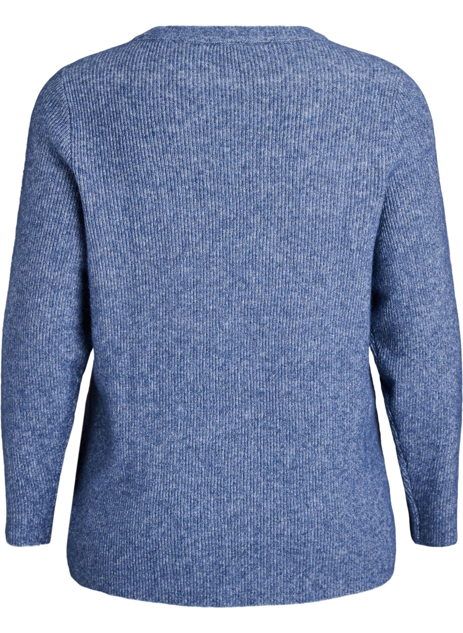 ZizziBlouse en maille chin&eacute;e &agrave; col rond, Bleu, Packshot image number 1