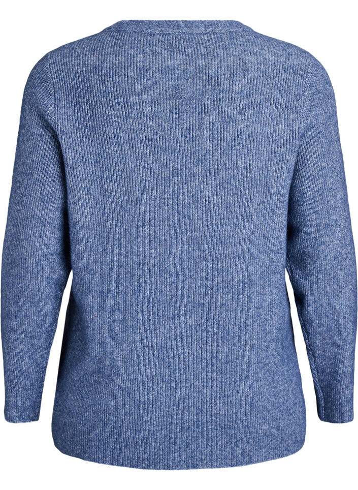 Blouse en maille chin&eacute;e &agrave; col rond, Bleu, Packshot image number 1