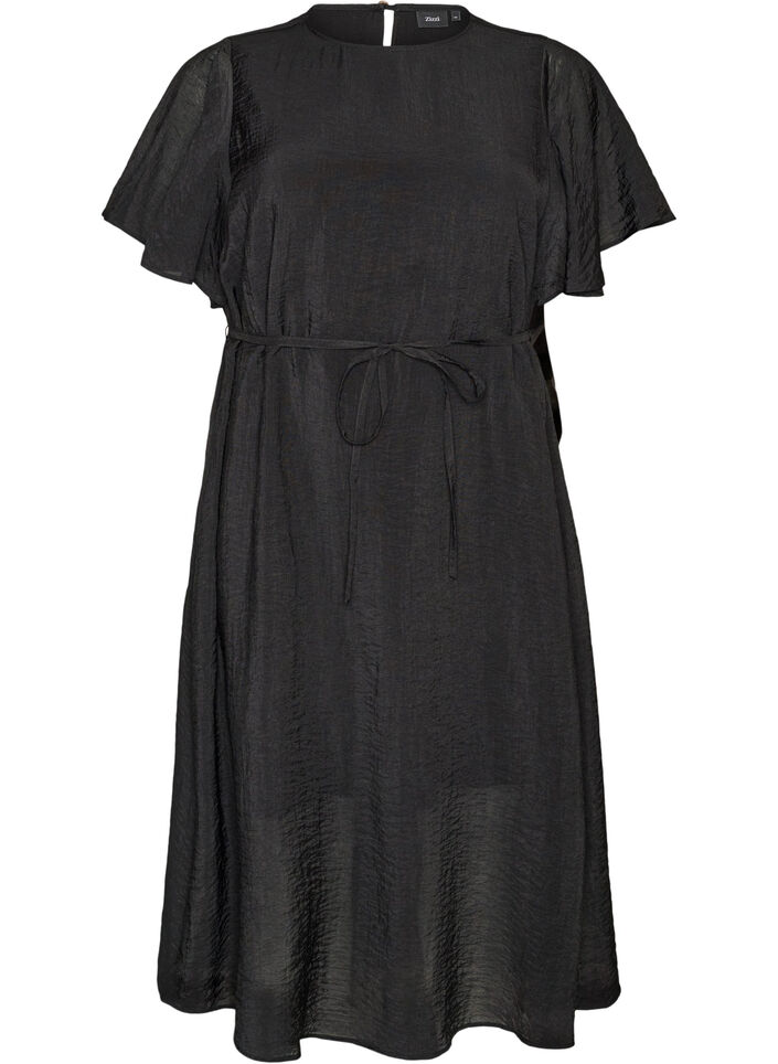 Robe longue avec manches papillon et taille &agrave; nouer, Noir, Packshot image number 0