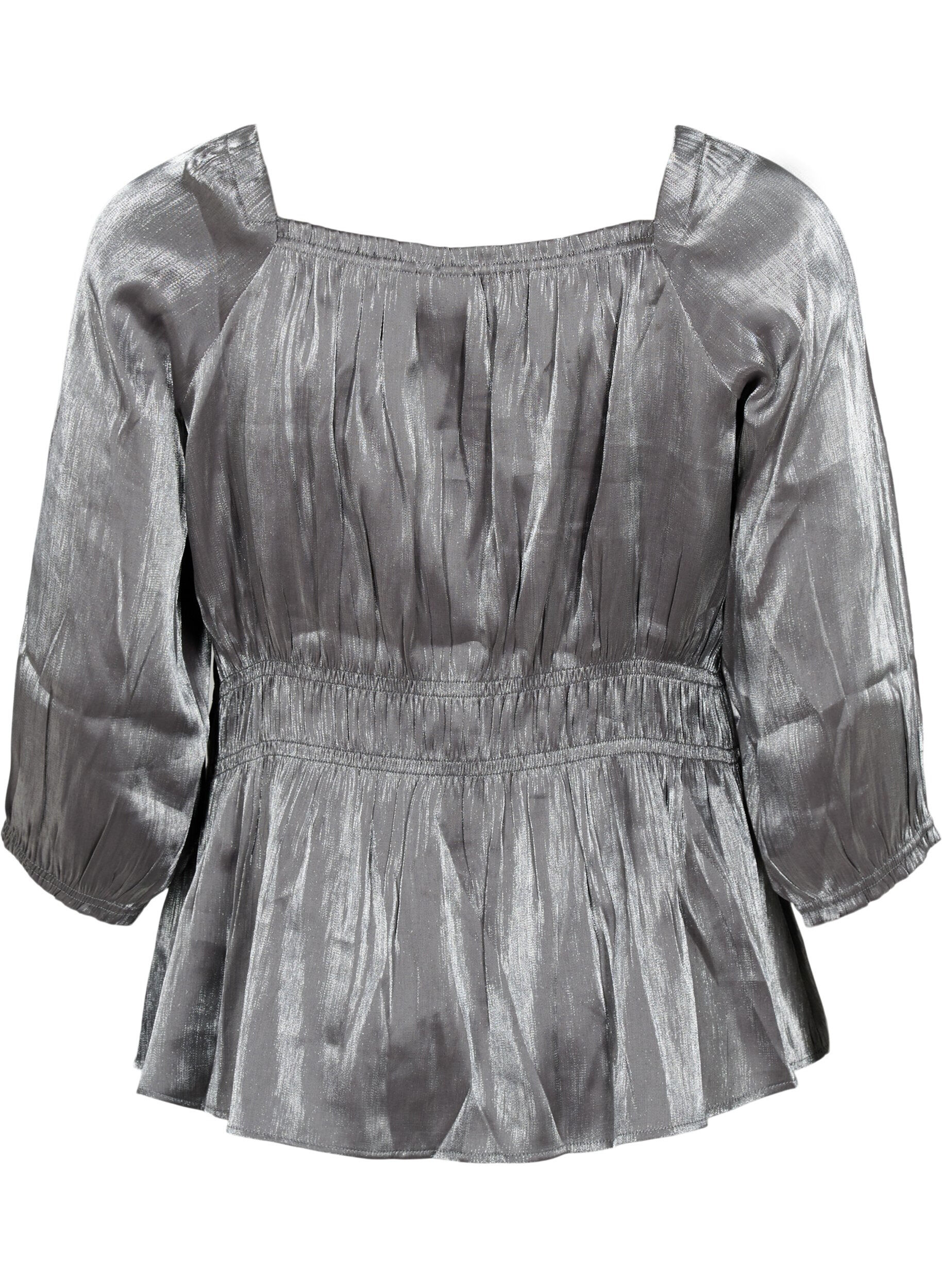 Zizzi Blouse de couleur argent&eacute;e avec manches 3/4 et smocks, Dark Silver, Packshot image number 1