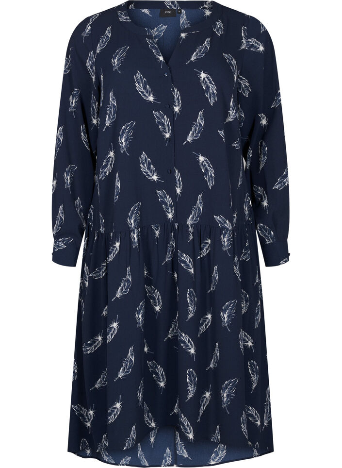 Robes midi à manches longues, Navy B. Feather AOP, Packshot image number 0