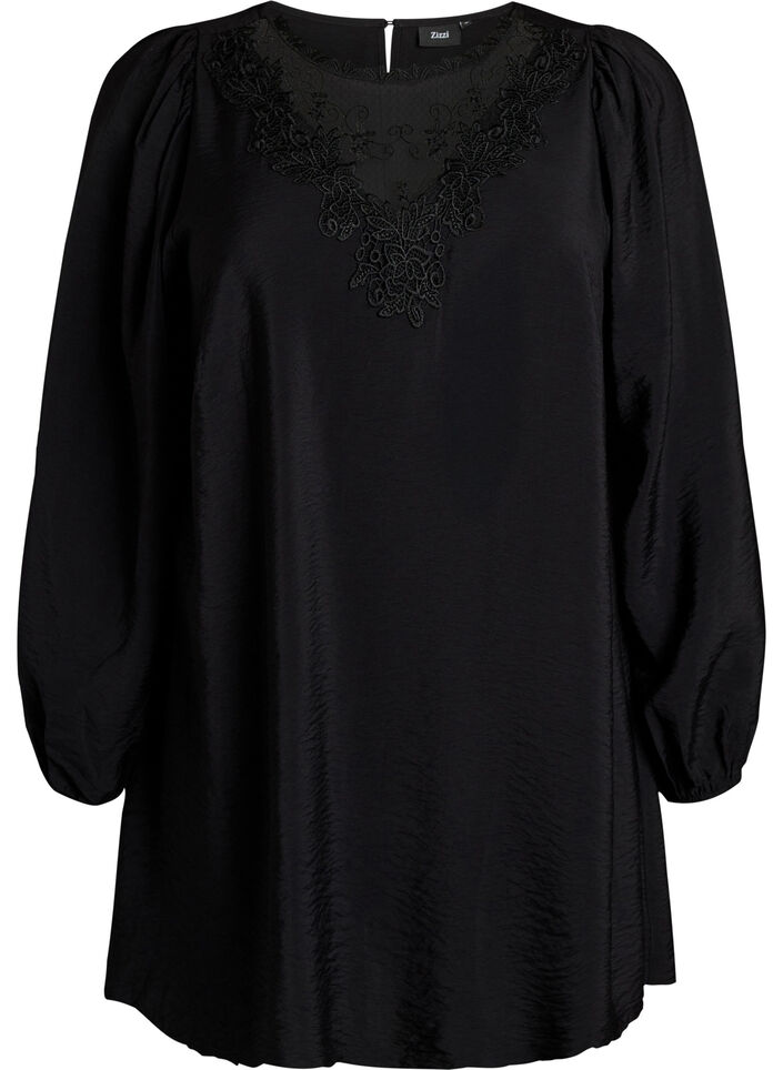 Tunique en viscose avec dentelle, Noir, Packshot image number 0