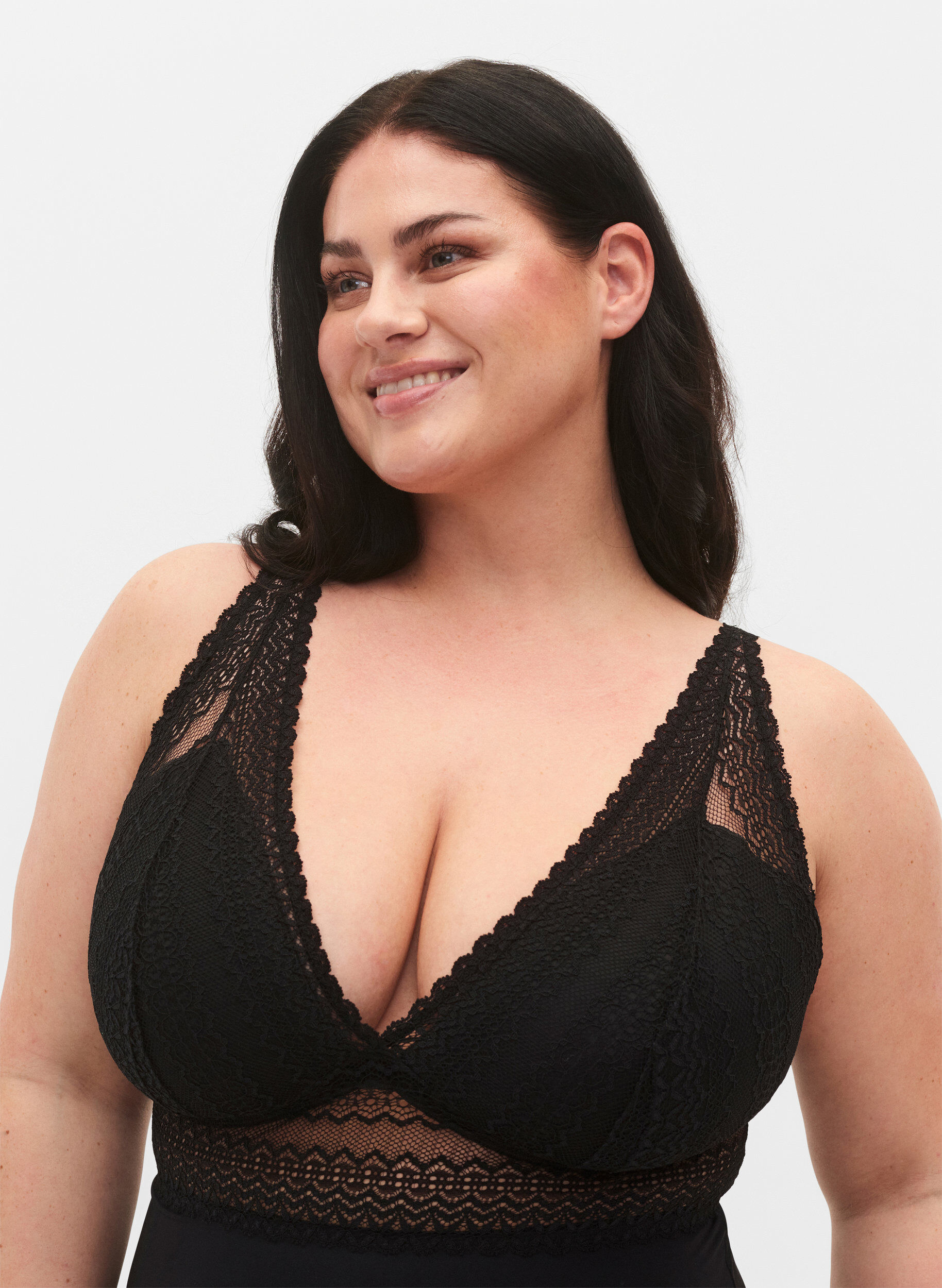 Zizzi Body avec dentelle et rembourrage doux, Black, Model image number 2