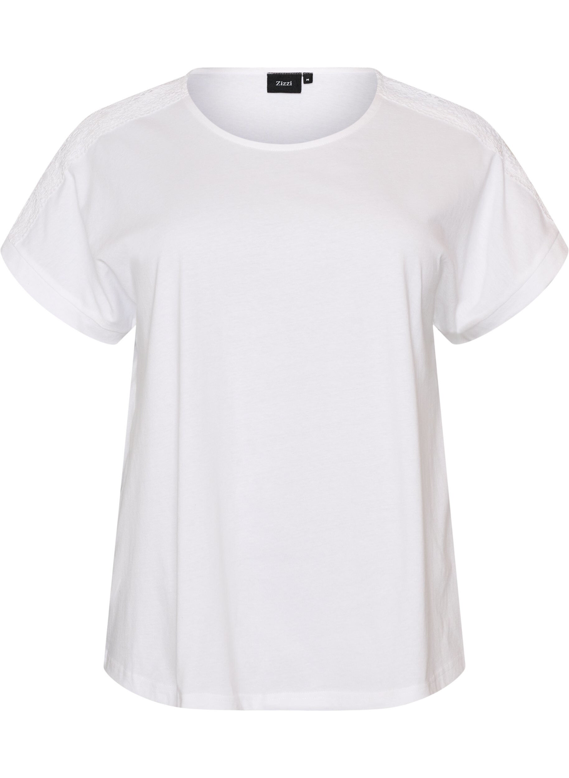 ZizziT-shirt en coton avec d&eacute;tails au crochet, Blanc, Packshot image number 0