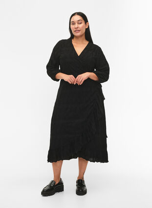 FLASH - Robe enveloppante à manches 3/4, Black, Model image number 0