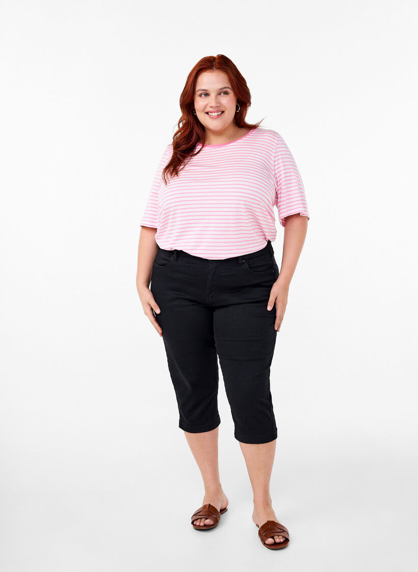 T-shirt rayé en Lyocell à col rond, Rouge, Model image number 1