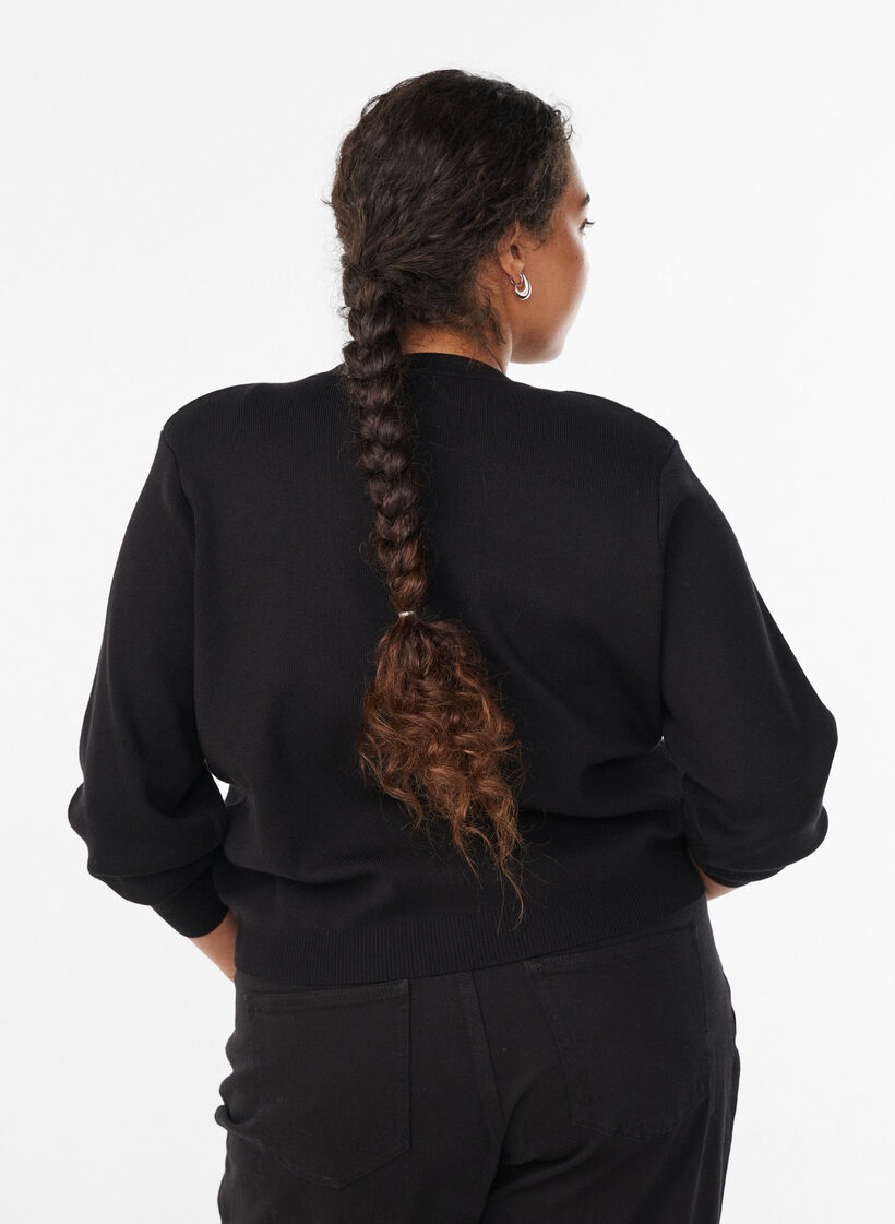 Cardigan avec boutons dorés décoratifs, Noir, Model image number 2