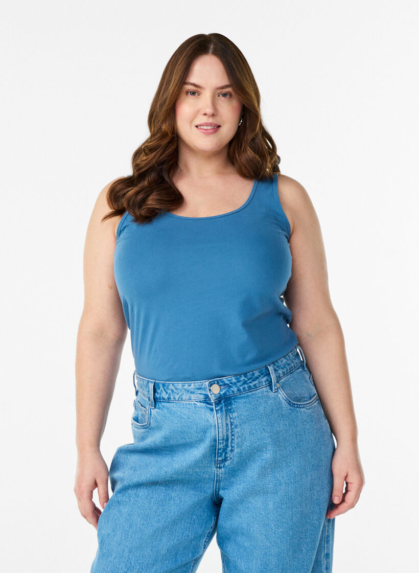 Haut basic uni en coton, Gris bleut&eacute;, Model image number 0