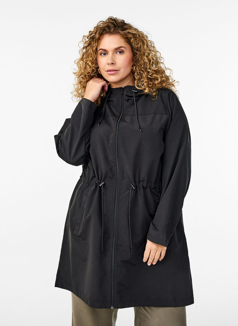 Parka l&eacute;g&egrave;re avec capuche, Noir, Model image number 0