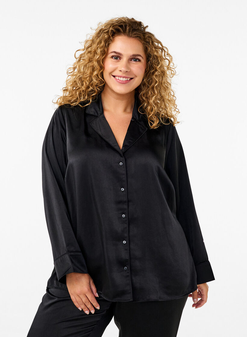 Chemise de nuit en satin, Black, Model image number 0