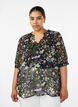 Blouse &agrave; imprim&eacute; floral et col V, Noir, Model image number 0