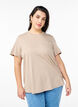 T-shirt avec imprim&eacute; de texte et col rond, Marron, Model image number 0