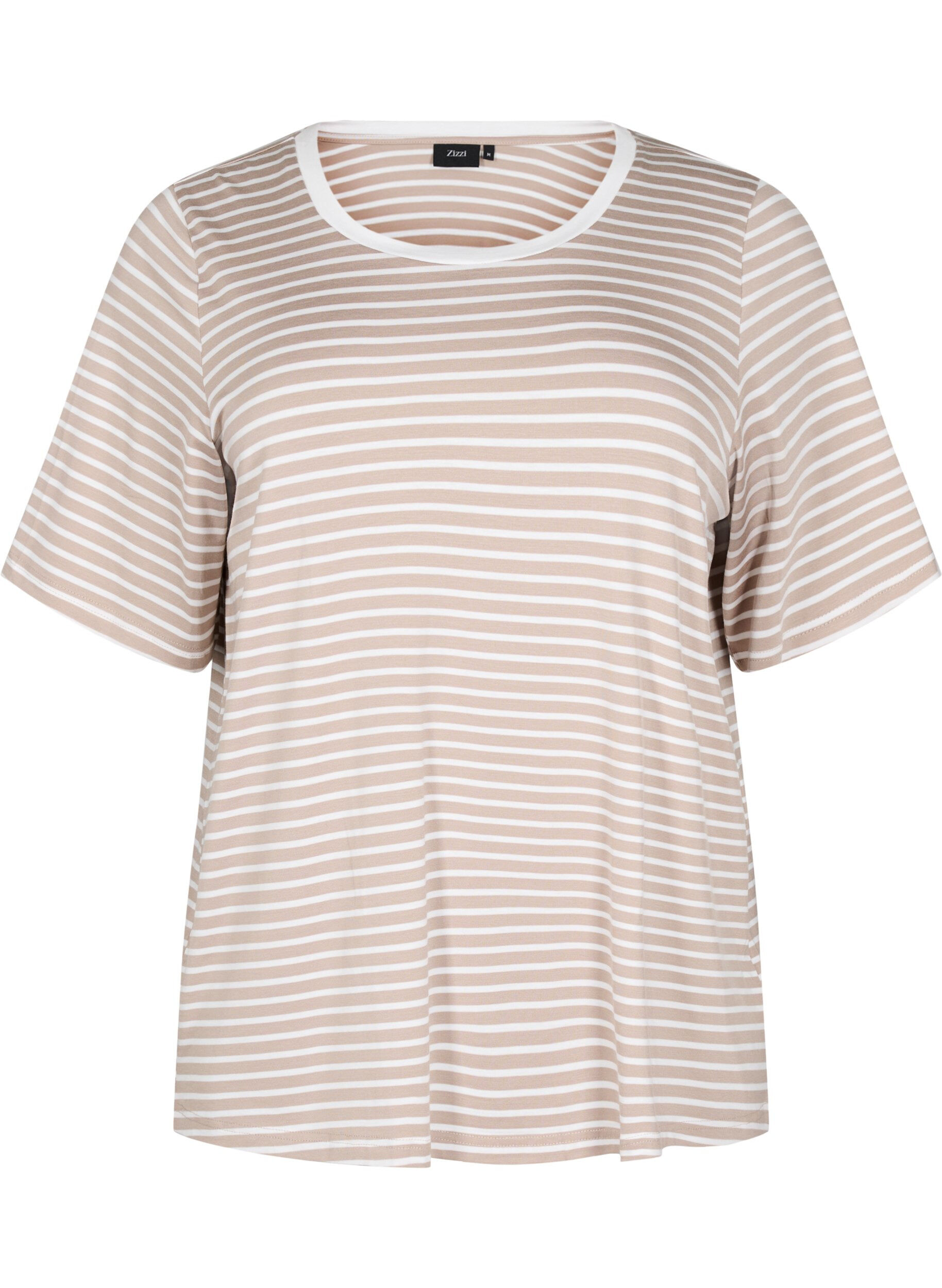 Zizzi T-shirt en TENCEL&trade; Lyocell &agrave; rayures, Beige, Packshot image number 0