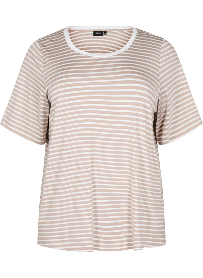 T-shirt avec TENCEL™ Lyocell et rayures, Beige, Packshot image number 0
