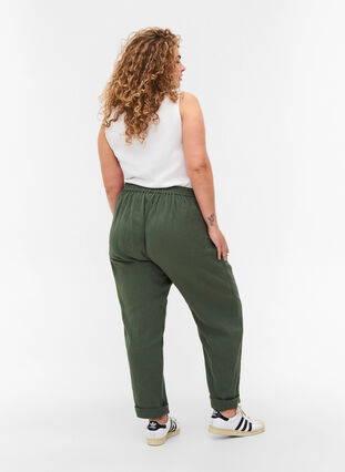 Pantalon en coton avec poches, Thyme, Model image number 1