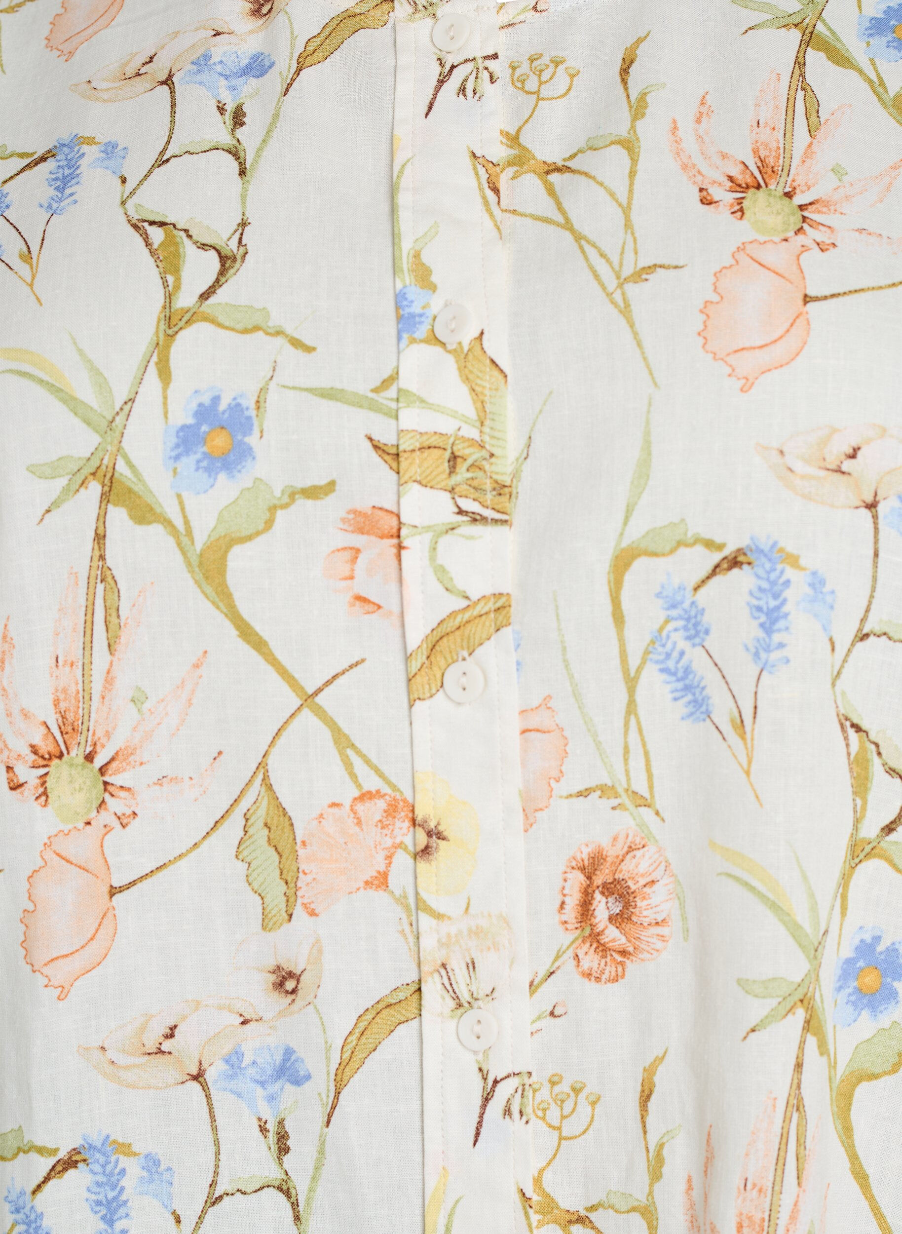 Zizzi Chemisier en lin et viscose avec manches 3/4, Vanille, Packshot image number 2