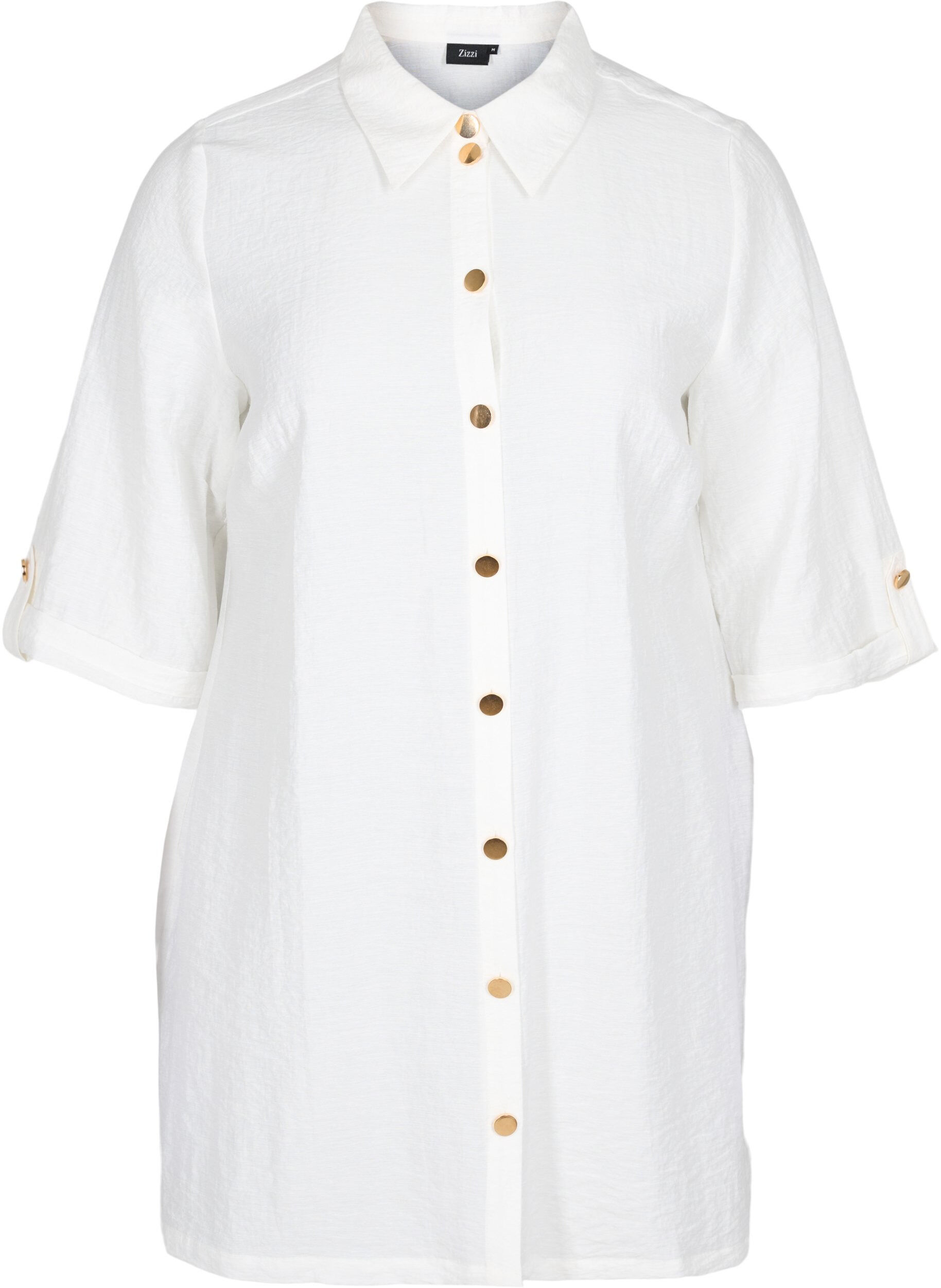 Zizzi Chemise longue &agrave; manches 3/4, Bright White, Packshot image number 0
