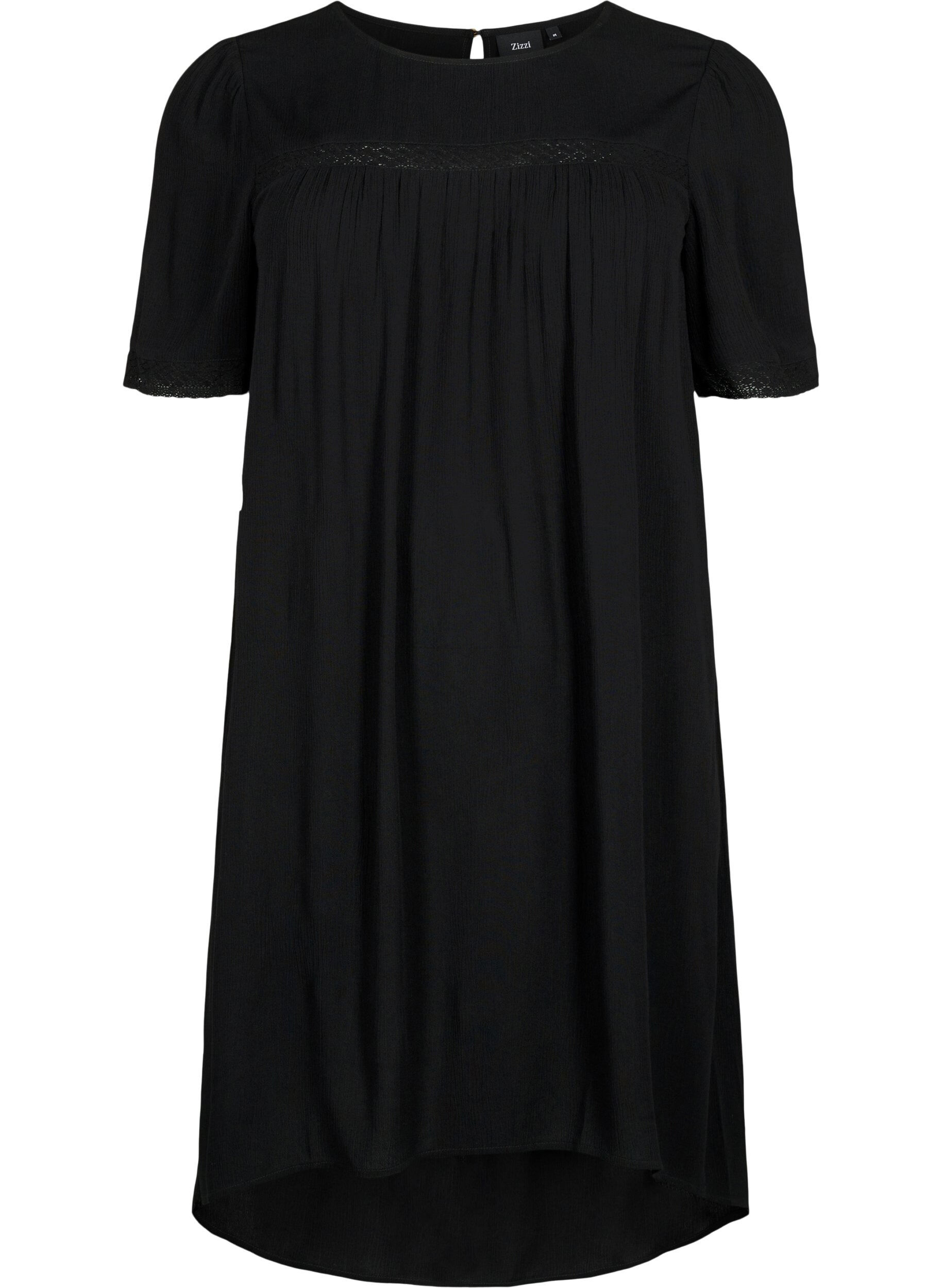Zizzi Robes en viscose avec bande de dentelle, Black, Packshot image number 0